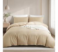 Housse de Couette 140x200 Gaufrée Taupe avec Taie d'oreiller 65x65 cm | Parure de Lit 140x200 Adulte, en Microfibre, Réversible, 1 Personne, Fermeture Éclair