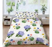 Housse de Couette 140x200 Hortensia Parure de Lit 1 Personne Fleurs D'été 3D Imprimée Literie Set House Couette Microfibre pièces et 2 Taies Oreiller pour Enfants M.4076