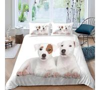 Housse de Couette 140x200 Jack Russell Parure de Lit 1 Personne 3D Chien Mignon Ensemble de Literie en Microfibre avec Fermeture Éclair et 2 Taies d'oreiller 65x65 cm B-4377