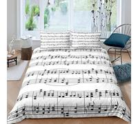 Housse de Couette 140x200 Notes de Musique Parure de Lit 1 Personne Noir et Blanc Imprimée 3D Microfibre Douce Musique Housse Couette Réversible avec 1 Taie d'oreiller b4351