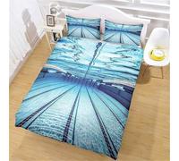 Housse de Couette 140x200 Piscine Parure de Lit 1 Personne Eau Bleue d'une Piscine 3 Pièces Housse Couette en Microfibre Douce Imprimé 3D avec 2 Taies d'oreiller 65x65 cm f-2205