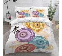 Housse De Couette 140x200cm Enfant Ado Japon Parure de lit 3D Parapluie En Papier Huilé Ensemble de Literie 1 Personnes Avec Fermeture Éclair Et 2 Taies D'Oreill 3 pièces pour Garçon Fille Adulte