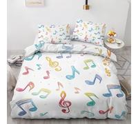 Housse de Couette 155x220 Musique Parure de Lit 1 Personne Note de Musique Imprimée 3D Microfibre Douce Coloré Housse Couette Réversible avec 2 Taies d'oreiller b2006