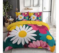 Housse de Couette 160 x 200 cm Fleurs Superposées Parure de Lit, Pop Art Réversible Housse Couette en Microfibre Jaune Housse de Couette avec Fermeture Éclair et 2 Taie d'oreiller 65x65cm