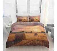Housse de Couette 160x200 Balle de Foin Imprimé Champ de Blé Doré Parure de lit Réversible Microfibre avec Fermeture Éclair, 2 Personnes, Ensemble de Literie 3 Pièces et 2 Taies d'oreiller Y60y