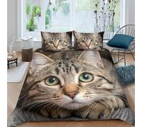 Housse de Couette 160x200 cm Chat Bulle Parure de Lit 1 Personnes Animaux Mignons 3D Imprimée Doux Microfibre Literie 3 Pièces avec Fermeture Éclair et 2 Taies d'oreiller D-1087