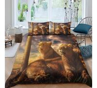 Housse de Couette 160x200 cm Motif Lion Parure de Lit 1 Personnes Animaux Sauvages 3D Imprimée Doux Microfibre Literie 3 Pièces avec Fermeture Éclair et 2 Taies d'oreiller D-2250