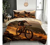 Housse de Couette 160x200 cm Vélo de Montagne Réversible en Microfibre | Parure de Lit 3 Pièces en Microfibre Douce pour Lit 2 Personnes, Motif Montagne, 2 Taies d'oreiller