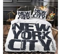 Housse de Couette 160x200 La Ville de New York, Parure de Lit New York 1 Personne en Microfibre Douce et Respirante Ensemble de Literie avec 2 Taie d'oreiller 65x65 cm avec Zippée 536-B