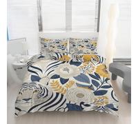 Housse de Couette 160x200 Tigre Blanc Imprimé Botanique Fleur Rétro Parure de lit Réversible Microfibre avec Fermeture Éclair, 2 Personnes, Ensemble de Literie 3 Pièces et 2 Taies d'oreiller J77ms