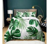 Housse de Couette 180x200 cm Feuilles Tropicales Palmiers, Parure de Lit Imprimée Vert pour 2 Personnes, Housses de Couette 3 Pièces en Microfibre Douce et Respirante avec 2 Taie d'oreiller 65x65 cm