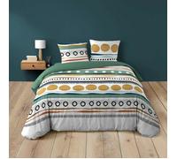 Housse de couette 200 x 200 cm ASIANA 100% coton 42 fils - motif géométrique ethnique + 2 taies