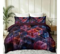 Housse de Couette 200 x 200 cm Abstraction Cool, Cube Grille Géométrie Bloc Réversible Parure de lit en Microfibre, avec taie d'oreiller, Bordeaux Foncé