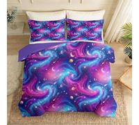 Housse de Couette 200 x 200 cm avec 2 Taies d'oreiller 65x65 cm, Violet | Nébuleuse Tourbillons Lune Parure de Lit Adulte - Fantastique Cosmos Ensemble de Couette en Microfibre avec Fermetures éclair