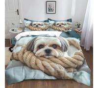 Housse de Couette 200 x 200 cm en Microfibre Photographie Animalière, Ensemble de Literie Photographie Animalière Shih Tzu avec Taies d'Oreiller, Respirant et Ultra Doux, Parure de Lit Imprimée Légère