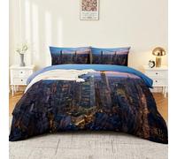 Housse de Couette 200 x 200 cm, Impression Microfibre Parure de lit Coucher De Soleil New York Ville Scène De Rue Thème - Décor Chambre Doux Housse de Couette pour Enfants Garçons Filles Adultes