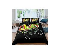 Housse de couette 200x200 3D Gamepad Parure de lit avec 2 taies - Gamer Console Jeu vidéo -pour garçon et adolescent (noir)
