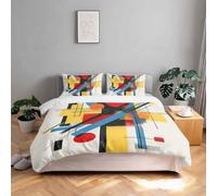 Housse de Couette 200X200 Bande Jaune Parure de Lit Adulte Réversible avec 2 Taie Oreiller 65X65Cm,Housse de Couette 2 Personnes Imprimée avec Fermeture Éclair