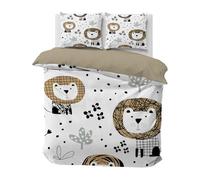 Housse de Couette 200x200 Blanc, Parure de Lit 2 Personnes pour Lit 140x190 160x200, Housse Couette Imprimée Lion, Ensemble de Literie Ultra Doux avec 2 Taies d'oreiller 65x65 cm, B457