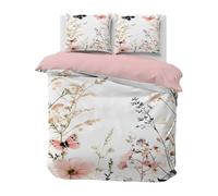 Housse de Couette 200x200 Blanc, Parure de Lit 2 Personnes pour Lit 140x190 160x200, Housse Couette Imprimée Plantes à Fleurs, Ensemble de Literie Ultra Doux avec 2 Taies d'oreiller 65x65 cm, C127