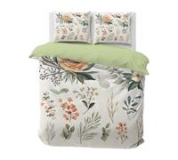 Housse de Couette 200x200 Blanc, Parure de Lit 2 Personnes pour Lit 140x190 160x200, Housse Couette Imprimée Plantes Vertes, Ensemble de Literie Ultra Doux avec 2 Taies d'oreiller 65x65 cm, C52