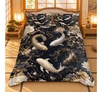 Housse de Couette 200x200 Carpe Koï Parure de lit Doré | 2 Personnes Housse Couette en Microfibre Douce avec Fermeture Éclair et 2 Taies d'oreiller 65x65 cm AI218mb