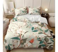 Housse De Couette 200x200 cm Papillons Et Fleurs Peints Parure De Lit avec Fermeture éclair Dissimulée + 2 Taies d'oreiller 65x65 Vert Clair Housse de Couette Douces Et Confortable
