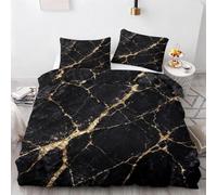 Housse de Couette 200x200 Doux Microfibre Parure de Lit Texture de Marbre | 3D Imprimée Literie Set, Texture Noire Housses de Couettes 2 Personnes, avec 2 x Taie d'oreiller 65x65 cm, Fermeture Éclair