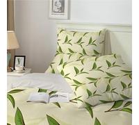 Housse de Couette 200x200 Jaune Clair, Parure de Lit 2 Personnes pour Lit 140x190 160x200, Housse Couette Imprimée Feuille Verte, Ensemble de Literie Ultra Doux avec 2 Taies d'oreiller 65x65 cm, A93
