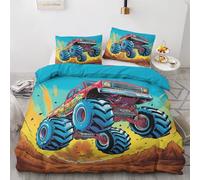 Housse de Couette 200x200 Monster Truck, Parure de Lit 2 Personne Imprimée Motif Enfants Garçons, Ensemble de Literie en Microfibre Douce, 2 Taie d'oreiller 65x65, avec Fermeture éclair (L&-1730)