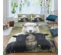 Housse de Couette 200x200 Mouton Parure de Lit 2 Personnes Prairie Verte 3D Imprimée Doux Microfibre Literie 3 Pièces avec Fermeture Éclair et 2 Taies d'oreiller D-1712