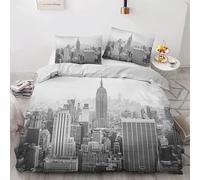 Housse de Couette 200x200 New York Parure de Lit 2 Personnes Paysage Urbain Imprimée 3D Microfibre Douce New York Housse Couette Réversible avec 2 Taies d'oreiller m1521