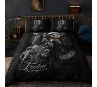 Housse de Couette 200x200 Punk, Parure de Lit 2 Personnes pour Lit 140x190 160x200, Housse Couette Imprimée Moto DéMon Magique, Ensemble de Literie Ultra Doux avec 2 Taies d'oreiller 65x65 cm, Z07