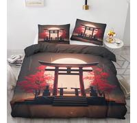 Housse de Couette 200x200 Style Japonais et Asiatique Parures de Lit 2 Personnes Literie Microfibre Imprimé 3D Avec 2 Taies d'Oreiller Fermeture Éclair C87