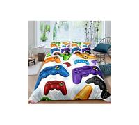Housse de couette 200x200cm - 3D Gamepad Parure de lit avec 2 taies - Gamer Console Jeu vidéo -pour garçon et adolescent (blanc)