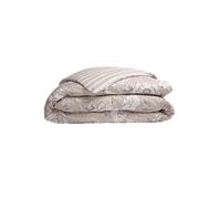Housse de Couette 200x200cm coton imprimé recto floral verso rayé beige - COTTAGE -