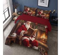Housse de Couette 200x200cm Microfibre classique|Parure de Lit Enfant Le gentil Père Noël lit,Durable,sans Agglomération, Lavable en Machine,Edredon Legere, Réversible Houss et 2 Taies d'oreiller