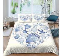 Housse de Couette 200x220 Coquillage Parure de Lit 2 Personnes Motifs de CœU.S 3D Imprimée Doux Microfibre Literie 3 Pièces avec Fermeture Éclair et 2 Taies d'oreiller E-1573