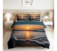 Housse de Couette 220 x 240 cm Coucher De Soleil Surface De L'Eau Plage Parure de Lit, Nature Ensemble de literie Adultes Ado Fille Sets de Housses de Couettes Bleu Foncé Literie Set Couvre Lit