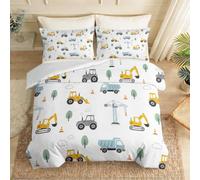 Housse de Couette 220 x 240 cm, Doux Microfibre Parure de Lit Cartoon, Blanc Respirant Linge de Lit, Machines Pelle Mécanique Camion Cône De Signalisation Housse de Couette avec Fermeture Éclair