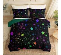 Housse de Couette 220 x 240 cm, Doux Microfibre Parure de Lit Cartoon Minimaliste, Vert Respirant Linge de Lit, Étoile Ponctuation Ligne Bloc De Couleur Dégradé Housse de Couette avec Fermeture Éclair