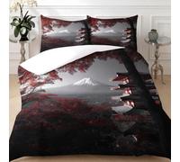 Housse de Couette 220 x 240 cm Feuilles Rouges de Style Japonais Parure de Lit Double en Microfibre avec Fermeture Éclair et 2 Taies d'oreiller 65 x 65 cm