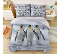 Housse de Couette 220 x 240 cm Photographie, Mignon Animal Manchot Empereur Douce Microfibre Parure de Lit, avec Taie d'oreiller, pour Enfants Garçons Filles, Blanc Noir