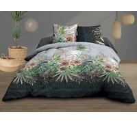 Housse de Couette 220x240 + 2 taies - Pur Coton 57 Fils - Flora, Bleu, Gris, Rose, Vert