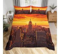Housse de Couette 220x240 Adulte Skyline de New York 3D, Parentale | Microfibre Douce, Anti-froissage, Coucher de Soleil Parure de Lit 2 Personnes, 2 Taies d'oreille, Fermeture Éclair Cachée