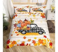 Housse de Couette 220x240 Automne Ensemble de Literie Camion Citrouille À Carreaux D'Automne Parure de Lit Porte de Grange Rustique Couvre Lit Récolte D'Automne Action de Grâce pour Garçons Filles