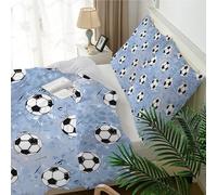 Housse de Couette 220x240 Bleu Clair, Parure de Lit 2 Personnes pour Lit 180x200, Housse Couette 220x240 Imprimée Football, Ensemble de Literie Ultra Doux avec 2 Taies d'oreiller 65x65 cm, A1389