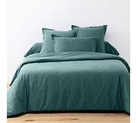 Housse de Couette 220x240 cm + 2 taies d'oreiller 63x63 cm Coton 57 Fils Bleu Canard