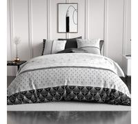 Housse de Couette 220x240 cm Casta 100% Coton 57 Fils - Parure de lit Minimaliste Noir et Blanc + 2 taies - Oeko-Tex