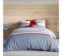 Housse de Couette 220x240 cm Santorini + taies 100% Coton 57 Fils - Style Maritime Bleu Marine et Bordeaux - Oeko-Tex